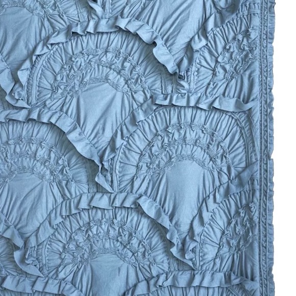 Anthropologie Rivulets Quilt Textured Ruffles Medium Blue Queen Size - Picture 5 of 6